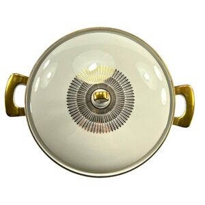 Retro Covered Vegetable Serving Bowl Casserole Cream Porcelain Gold Trim Bavaria